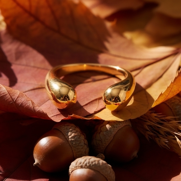 Sleek Minimalist Adjustable 18K Gold Plated Stainless Steel Open Cuff Ring - Picture 8 of 13